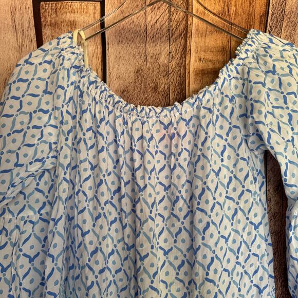 Lilly Pulitzer Nevie Off Shoulder Top Sea La Vie Blue Boho Resort Blouse Small - Picture 3 of 9